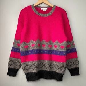 Vintage Mohair Sweater Size Small Hearts Kidcore Girlhood Ski Kawaii Novelty